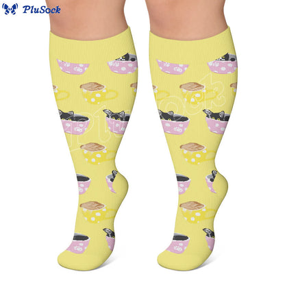Plusock Plus Size Cat Food Print Compression Socks - image 4