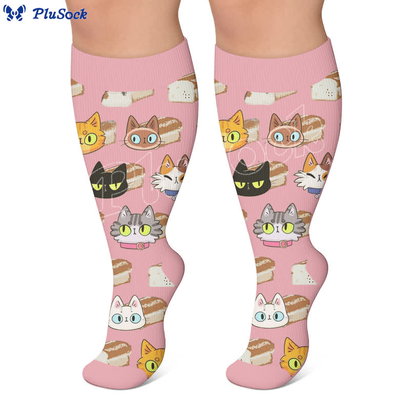 Plusock Plus Size Cat Food Print Compression Socks - image 3