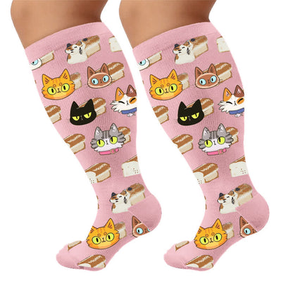 Plusock Plus Size Cat Food Print Compression Socks - Pink(1 Pair) - 4XL - image 6