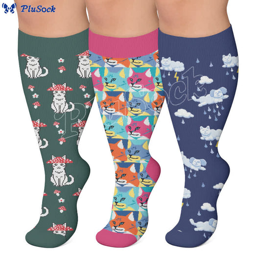 Plusock Plus Size Whimsical Cat Compression Socks - image 0