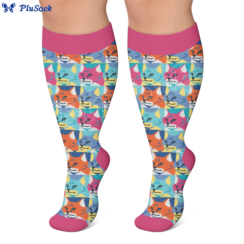 Plusock Plus Size Whimsical Cat Compression Socks - image 3