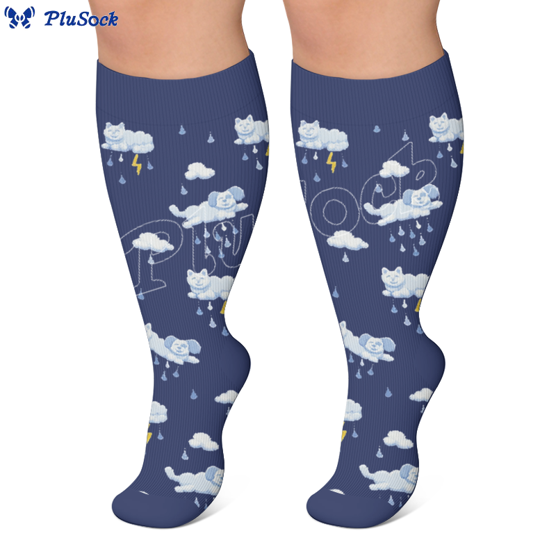 Plusock Plus Size Whimsical Cat Compression Socks - image 4