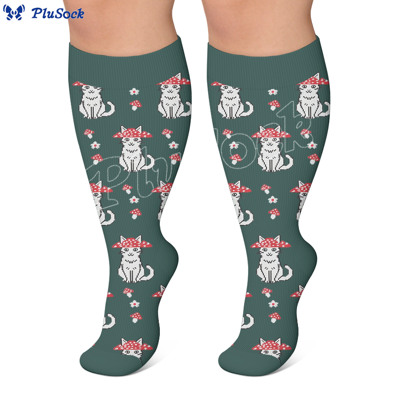 Plusock Plus Size Whimsical Cat Compression Socks - image 2