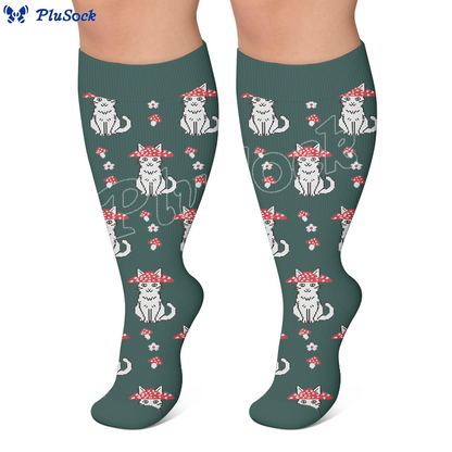 Plusock Plus Size Whimsical Cat Compression Socks - image 2
