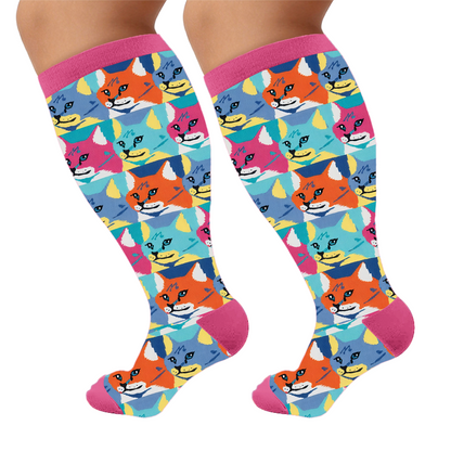 Plusock Plus Size Whimsical Cat Compression Socks - Pink(1 Pair) - 4XL - image 6