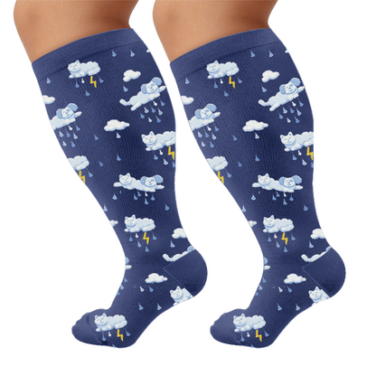 Plusock Plus Size Whimsical Cat Compression Socks - Blue(1 Pair) - 4XL - image 7