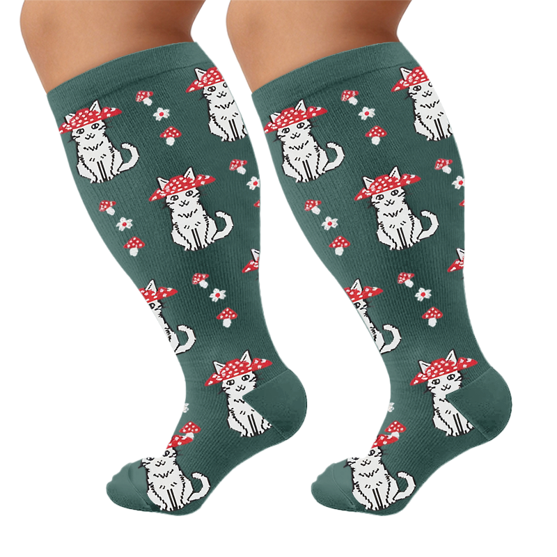 Plusock Plus Size Whimsical Cat Compression Socks - Green(1 Pair) - 4XL - image 5