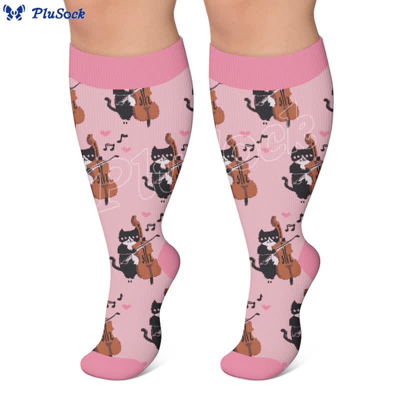 Plusock Plus Size Cute Cat Music Compression Socks - image 2