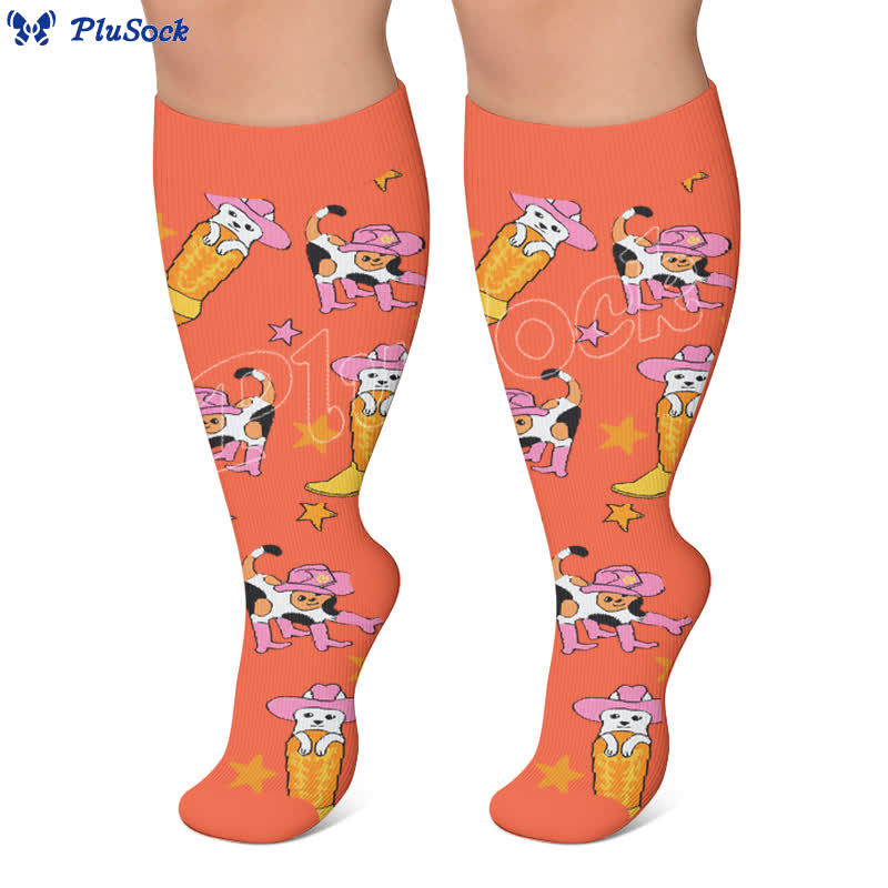 Plusock Plus Size Cute Cat Music Compression Socks - image 3