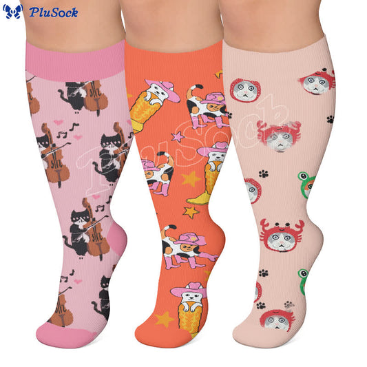 Plusock Plus Size Cute Cat Music Compression Socks - image 0