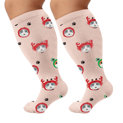 Plusock Plus Size Cute Cat Music Compression Socks - Apricot(1 Pair) - 4XL - image 7
