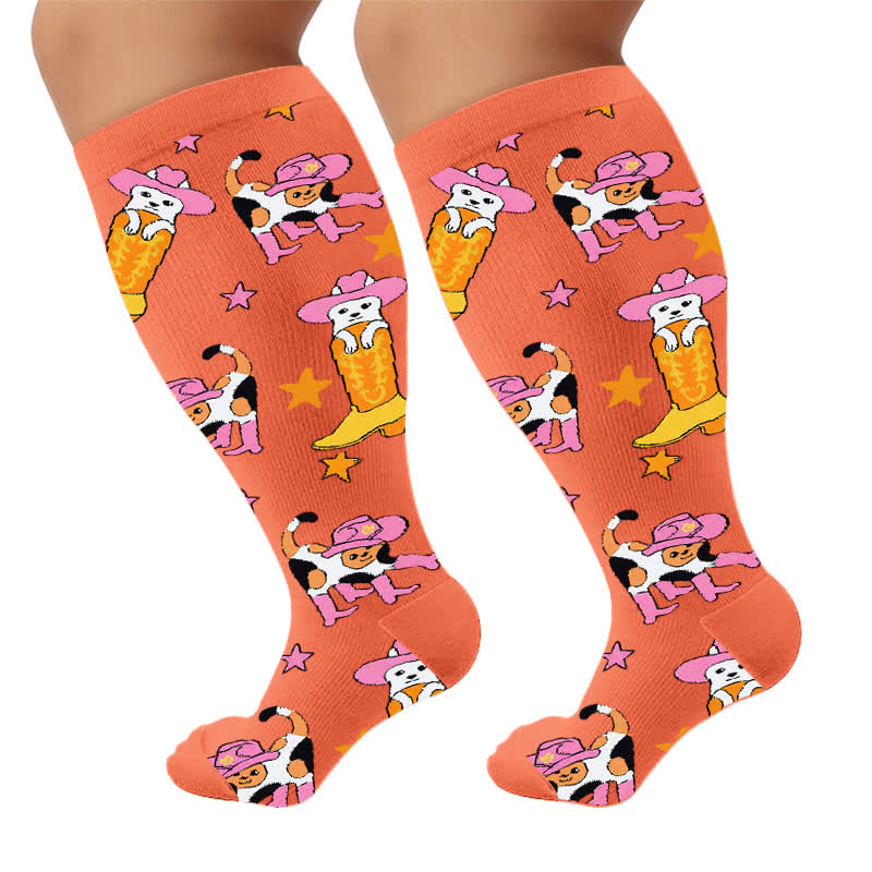 Plusock Plus Size Cute Cat Music Compression Socks - Orange(1 Pair) - 4XL - image 6