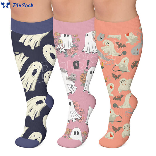 Plusock Plus Size Spooky Ghost Compression Socks - image 0