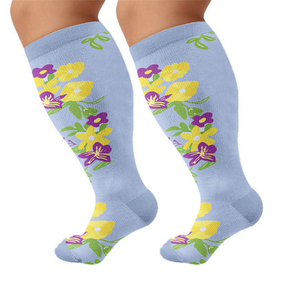 Plusock Plus Size Floral Compression Socks - Blue - 4XL - image 9