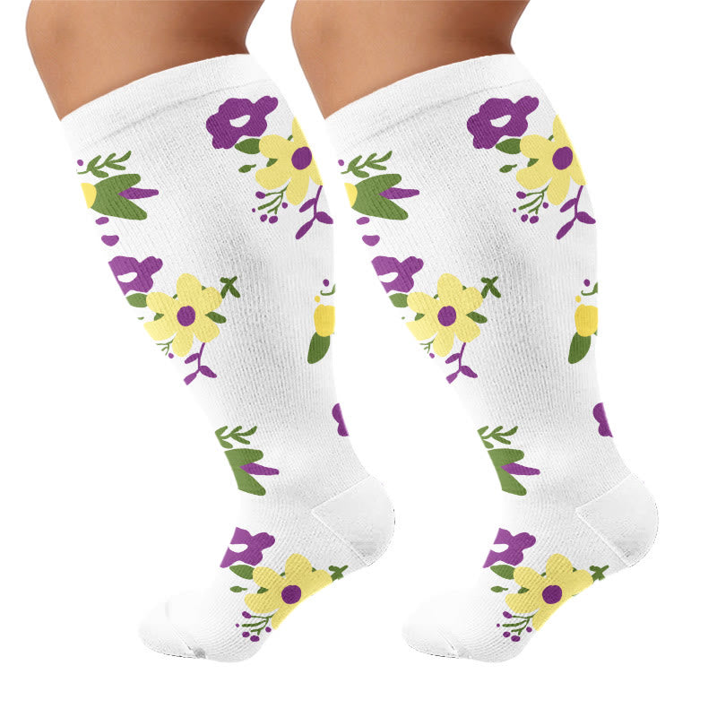 Plusock Plus Size Floral Compression Socks - White - 4XL - image 7
