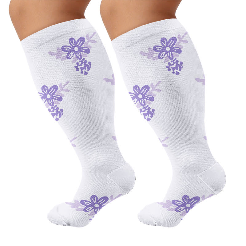 Plusock Plus Size Floral Compression Socks - Light Purple - 4XL - image 6