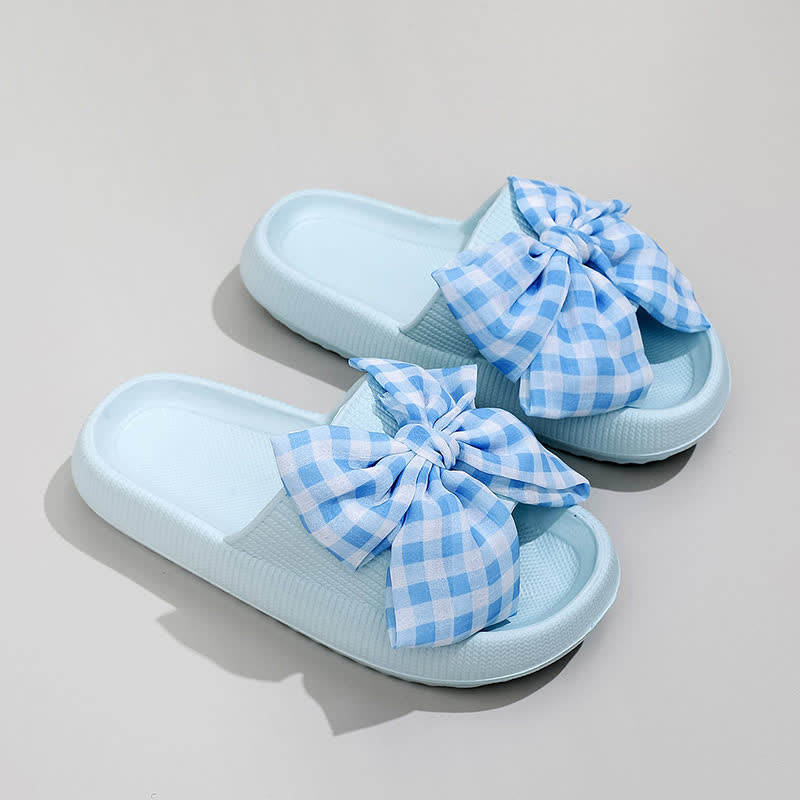 Plusock Bow Check Platform Slippers - Blue - EU44-45(US10-11) - image 4