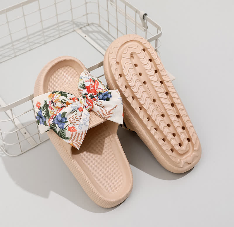 Plusock Floral Bow Platform Slippers - Khaki - EU44-45(US10-11) - image 4