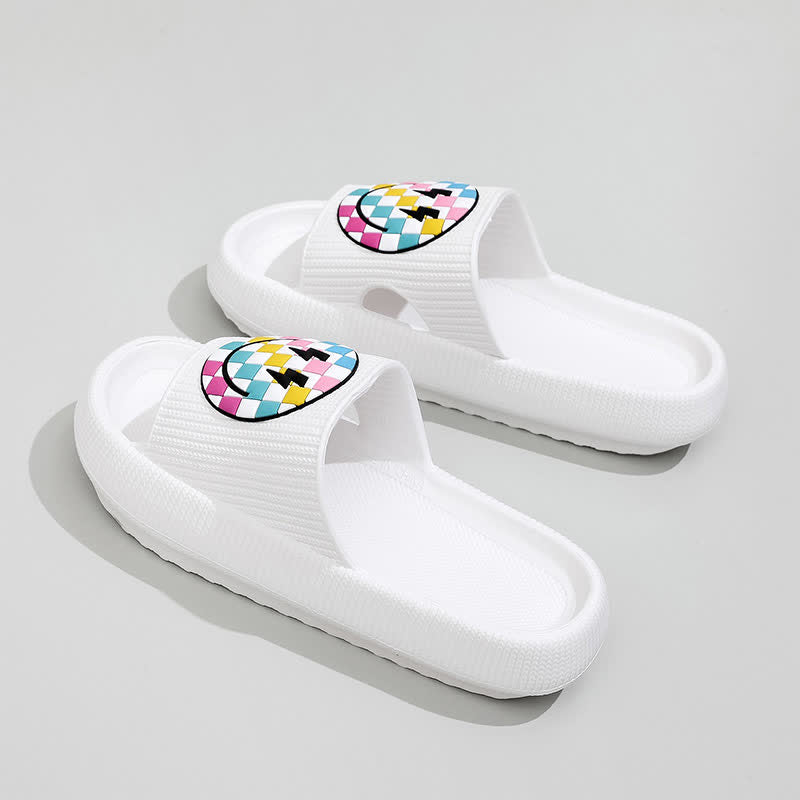Plusock Rainbow Smiley Thick Sole Slide Slippers - White - EU44-45(US10-11) - image 6