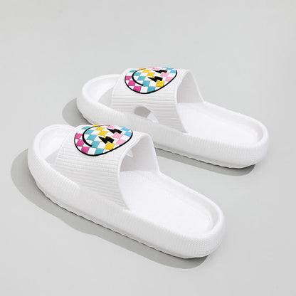 Plusock Rainbow Smiley Thick Sole Slide Slippers - White - EU44-45(US10-11) - image 6