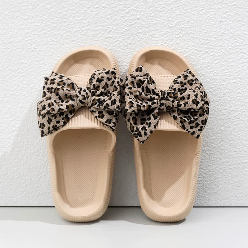 Plusock Leopard Bow Cloud Sole Slide Slippers - Khaki - EU44-45(US10-11) - image 4