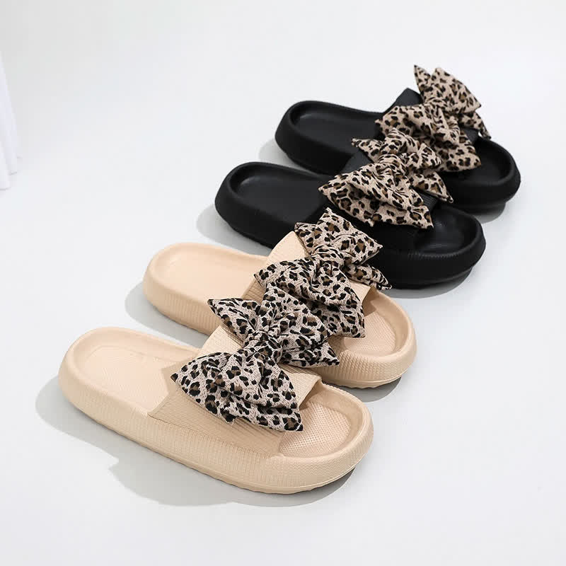 Plusock Leopard Bow Cloud Sole Slide Slippers - image 1