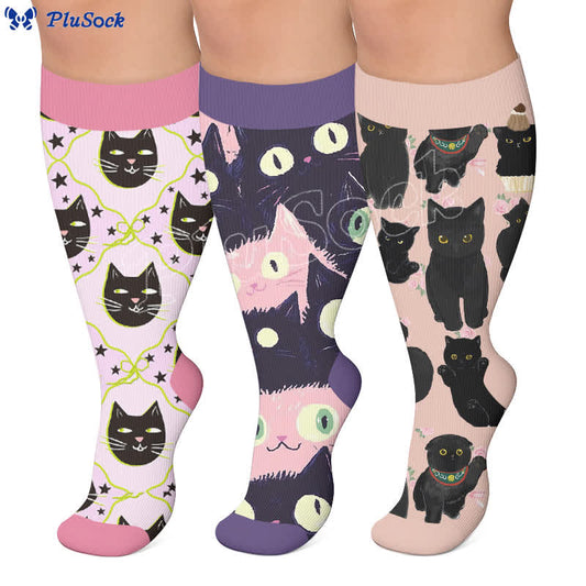Plusock Plus Size Cartoon Cat Compression Socks - image 0