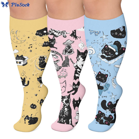 Plusock Plus Size Whimsical Cat Compression Socks - image 0