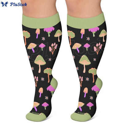 Plusock Plus Size Mushroom Print Compression Socks - image 2