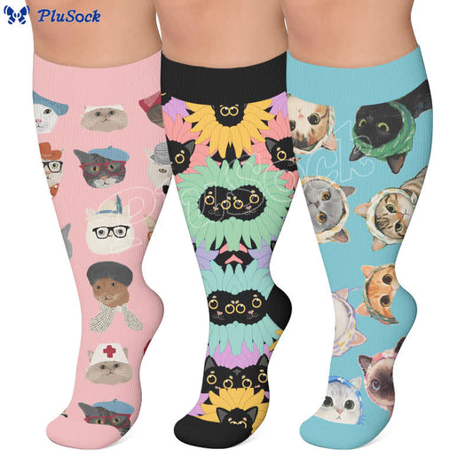 Plusock Plus Size Cute Cat Avatars Compression Socks - image 0