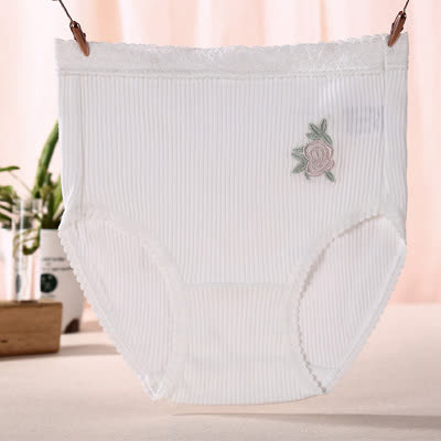 Plusock Flower Lace High Waist Cotton Panty(3 Packs) - White - XXXL - image 4