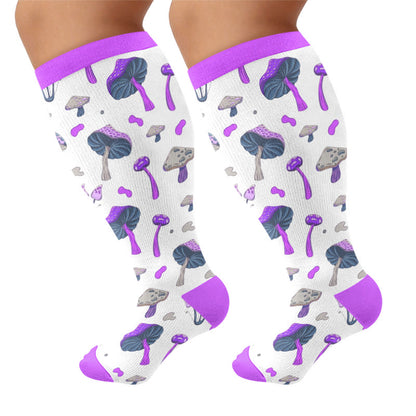 Plusock Plus Size Mushroom Print Compression Socks - Purple(1 Pair) - 4XL - image 6