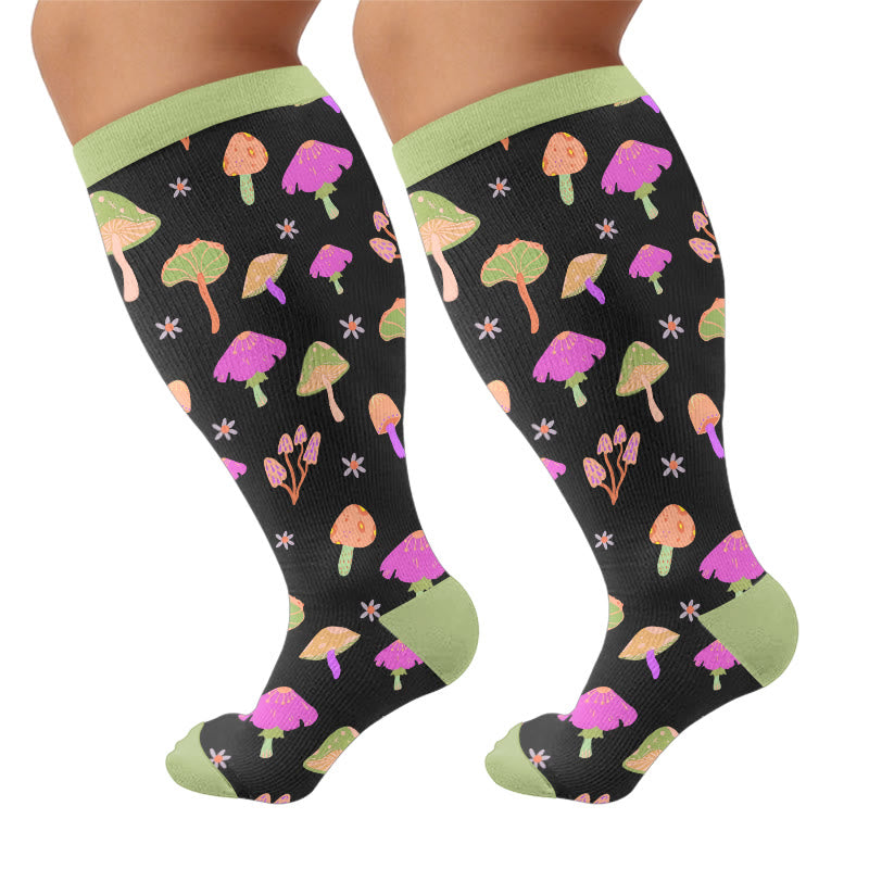 Plusock Plus Size Mushroom Print Compression Socks - Green(1 Pair) - 4XL - image 7