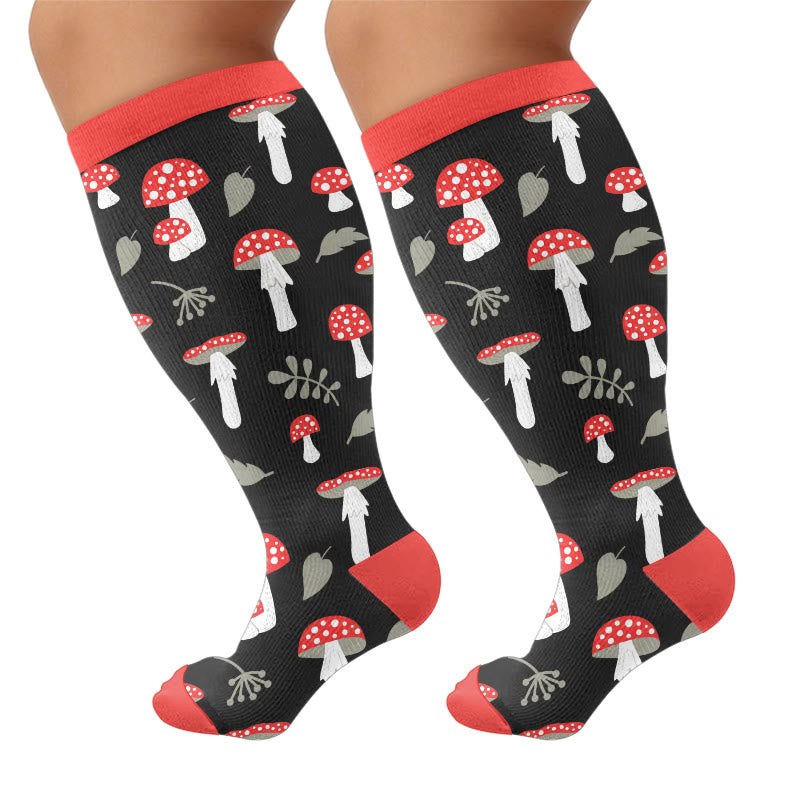 Plusock Plus Size Mushroom Print Compression Socks - Red(1 Pair) - 4XL - image 5