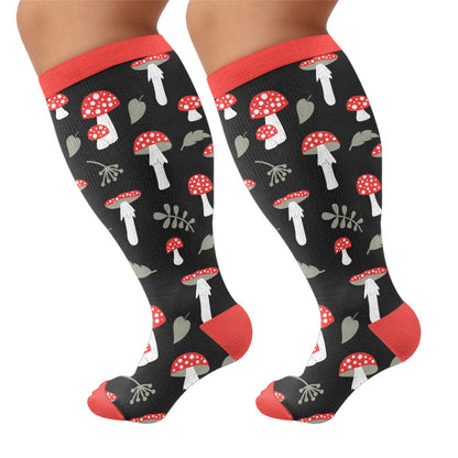 Plusock Plus Size Mushroom Print Compression Socks - Red(1 Pair) - 4XL - image 5