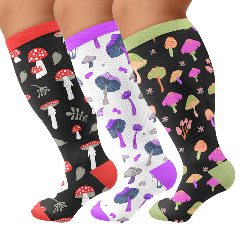 Plusock Plus Size Mushroom Print Compression Socks - Multicolor(3 Pairs) - 4XL - image 1