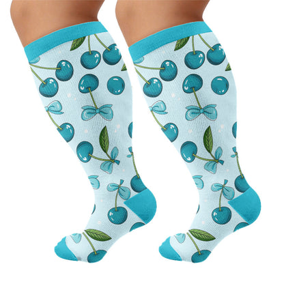 Plusock Plus Size Watermelon Strawberry Compression Socks - Blue(1 Pair) - 4XL - image 5