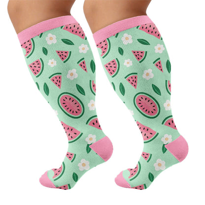 Plusock Plus Size Watermelon Strawberry Compression Socks - Green(1 Pair) - 4XL - image 6