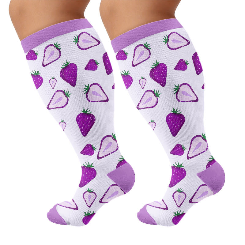 Plusock Plus Size Watermelon Strawberry Compression Socks - Purple(1 Pair) - 4XL - image 7