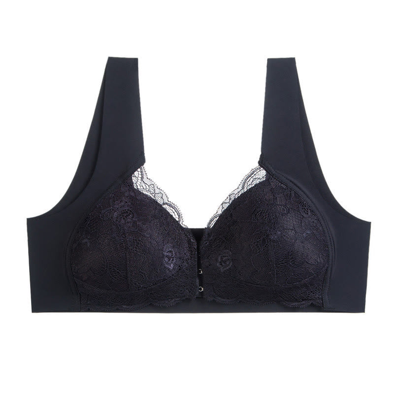Plusock Front Closure Wireless Bra - Black - 5XL - image 10
