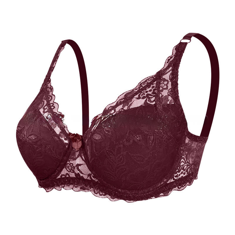 Plusock Elegant Lace Underwire Bra - Wine - 42 - D - image 13