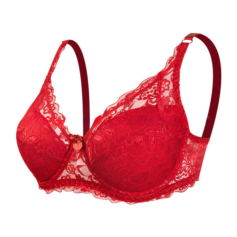 Plusock Elegant Lace Underwire Bra - Red - 42 - D - image 16