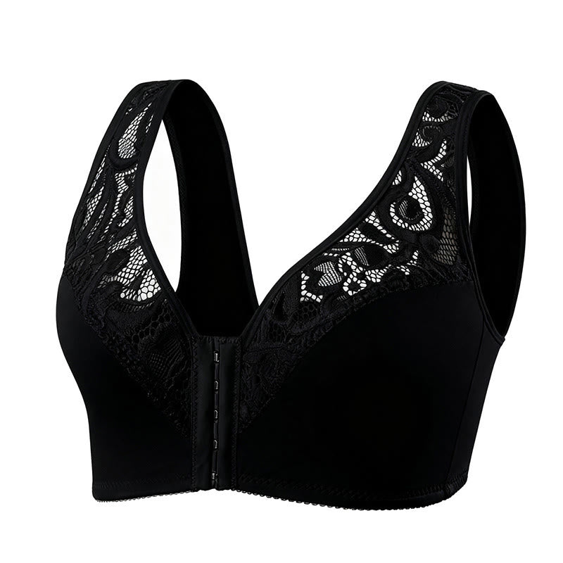 Plusock Lace Front Closure Wireless Bra - Black - 4XL - image 19