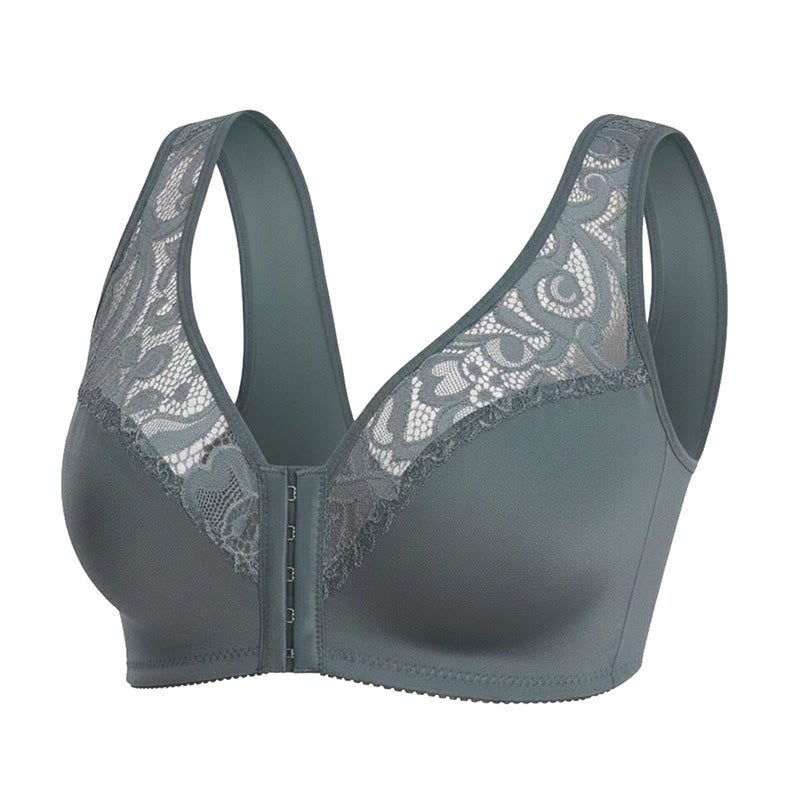 Plusock Lace Front Closure Wireless Bra - Grey - 4XL - image 18