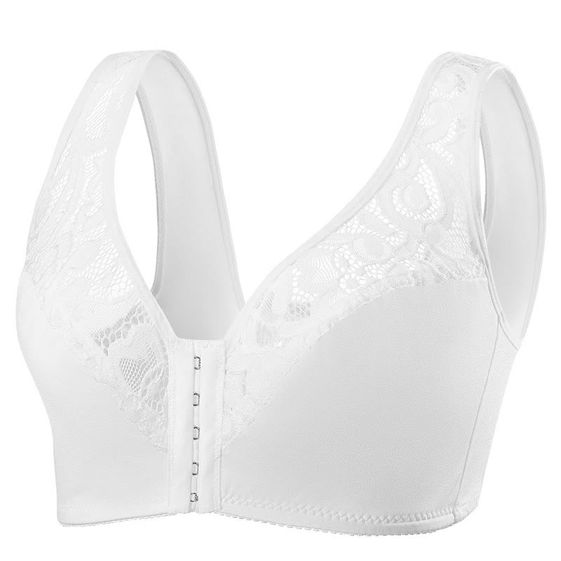 Plusock Lace Front Closure Wireless Bra - White - 4XL - image 17