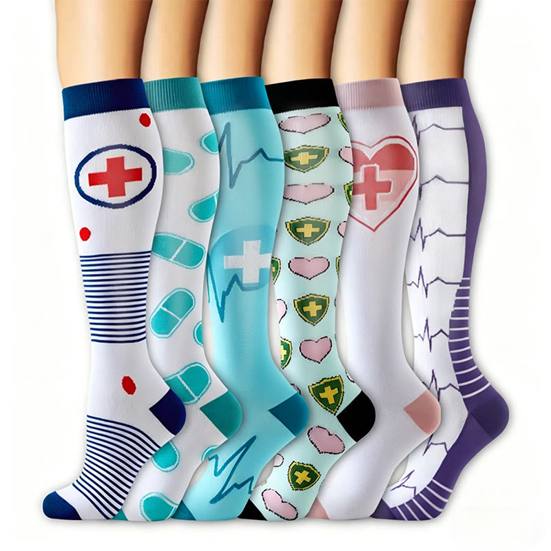 Plusock Heartbeat ECG Compression Socks(6 Pairs) - Multicolor - S/M - image 0