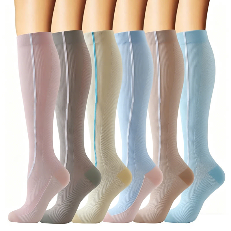 Plusock Ribbed Pastel Compression Socks(6 Pairs) - Multicolor - S/M - image 0