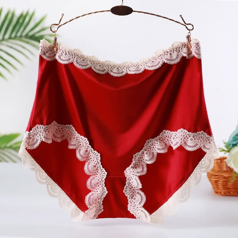 Plusock Satin Lace High Waist Panty(2 Packs) - Wine - XXL - image 4