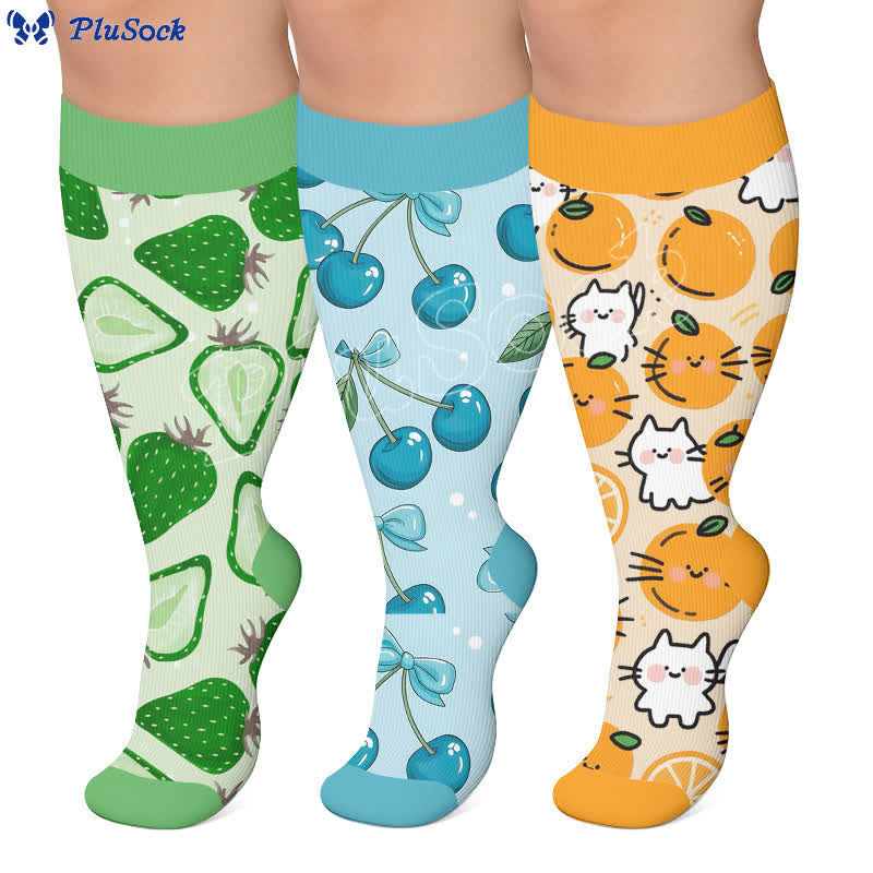 Plusock Plus Size Fun Summer Fruits Compression Socks - image 0