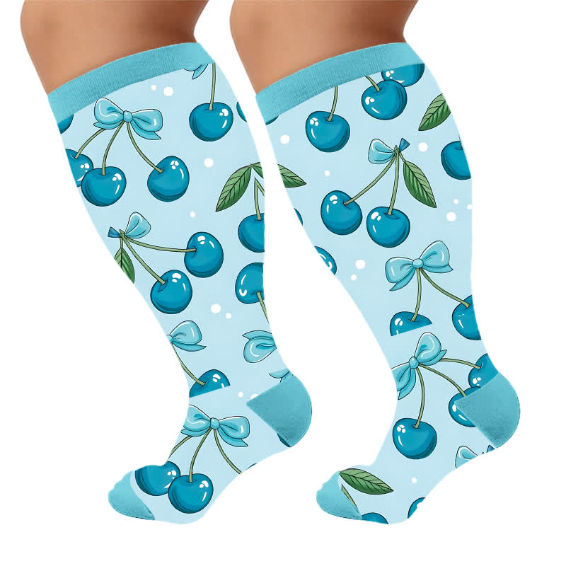 Plusock Plus Size Fun Summer Fruits Compression Socks - Blue(1 Pair) - 4XL - image 6